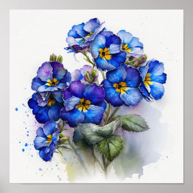 Blue Primrose Flowers Art Impressão (Frente)