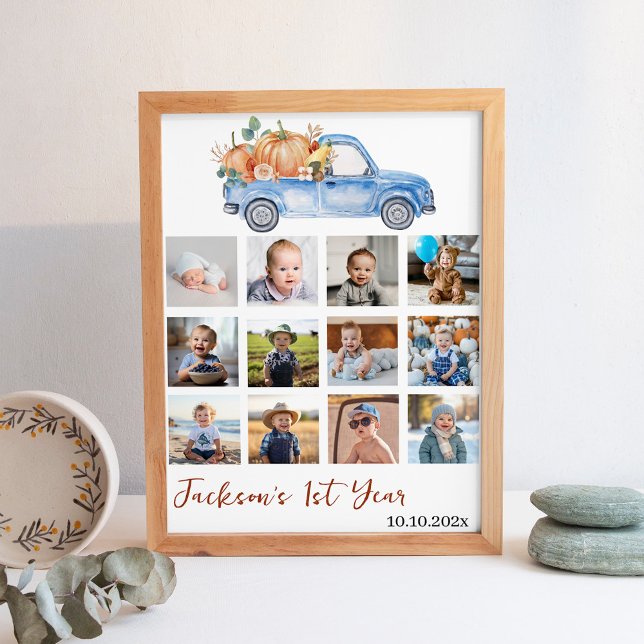 Blue Pumpkin Truck 1rua Ano Foto Milestone Poster (Criador carregado)