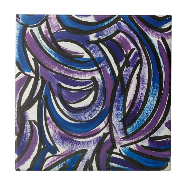 Blue Purple Brushstrokes-Hand Painted Abstract (Frente)