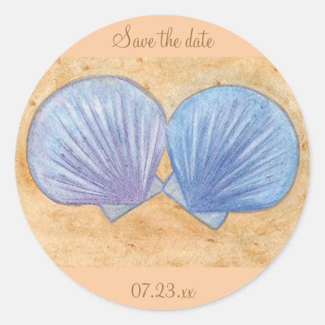 Blue Purple Seashells Casamento Guardar adesivos (Frente)