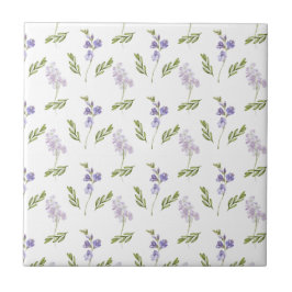 Blue Purple Watercolor Wildflower Ceramic Tile