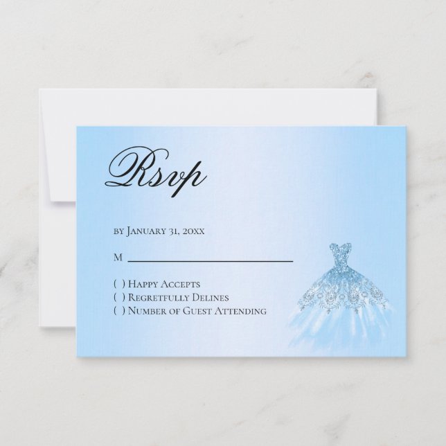 Blue Quinceanera Reply RSVP Card (Frente)