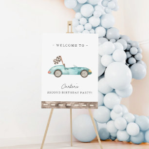Blue Race Car Birthday - Poster