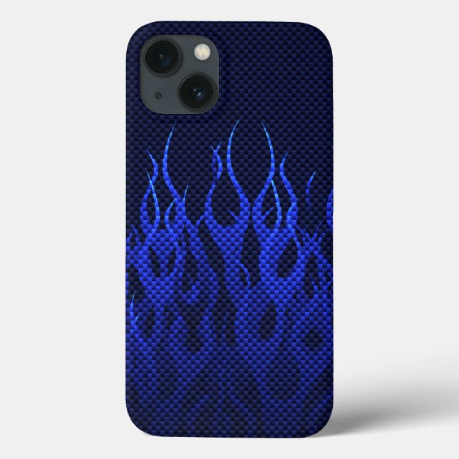 Blue Racing Flames on Carbon Fiber Print (Verso)