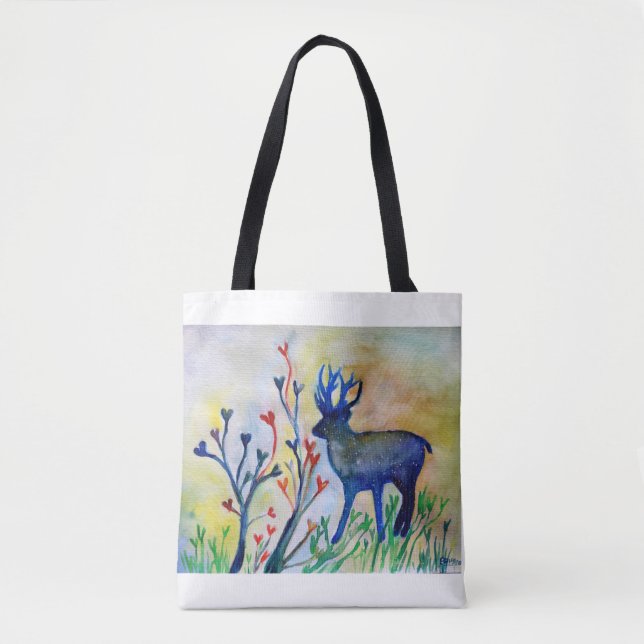 Blue Reindeer Love Tres Watercolor Art Bolsa (Frente)