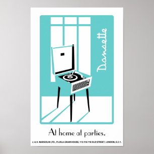 Blue Retro Dansette record player Pop Art poster