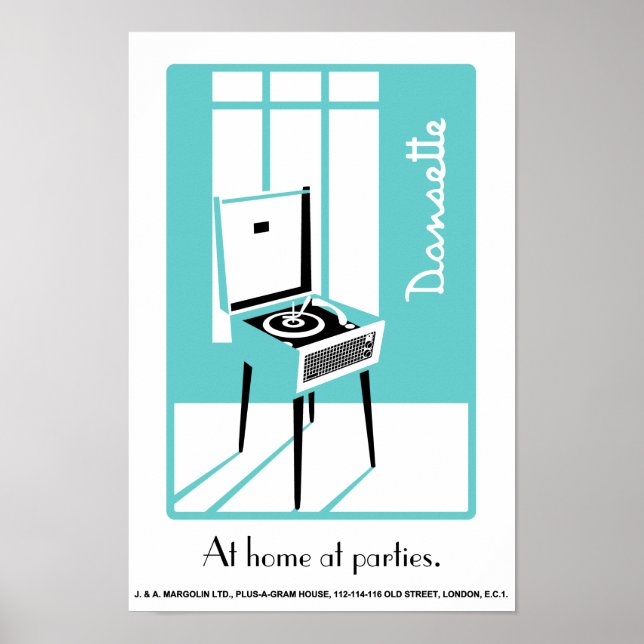 Blue Retro Dansette record player Pop Art poster (Frente)