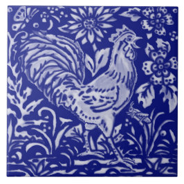 Blue Rooster Chicken Floral Farmhouse Art