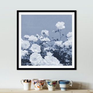 Blue Roses Floral Garden Photo Art Print Poster