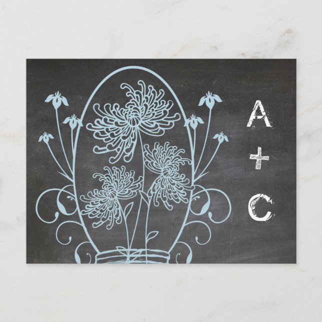 Blue Rustic Chalkboard Mason Jar Menu Choice RSVP (Frente)