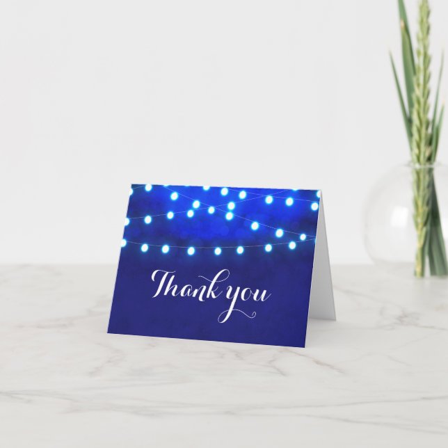 Blue Rustic Night String Luzes de Casamento Cartão (Frente)