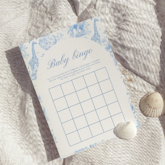 Blue Safari Toile de Jouy Baby Shower Bingo Game (Criador carregado)