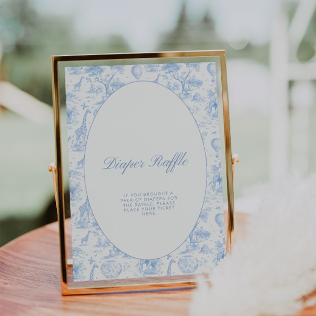 Blue Safari Toile de Jouy Diaper Raffle Sign (Criador carregado)