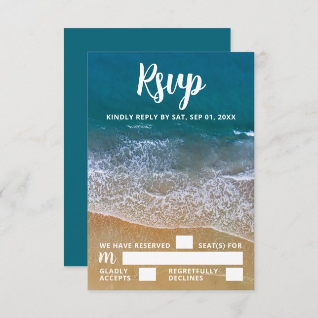 Blue Sea Beach Wedding RSVP (Frente/Verso)