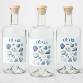 Blue Sea Shells Liquor Label | Custom Name