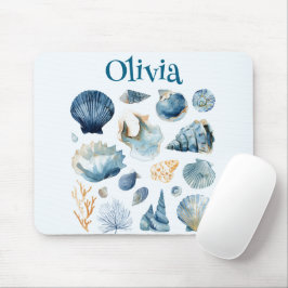 Blue Seashell Mouse Pad | Custom Name