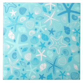 Blue Seashell & Star Bathroom Art
