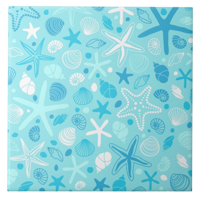 Blue Seashell & Star Bathroom Art (Frente)