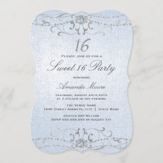 Blue Shimmer Diamond Damask Sweet 16 Convite