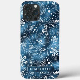 Blue Shimmer Modern Girly Paisley Personalizado
