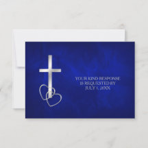 Blue Silver Christian Cross Weding RSVP