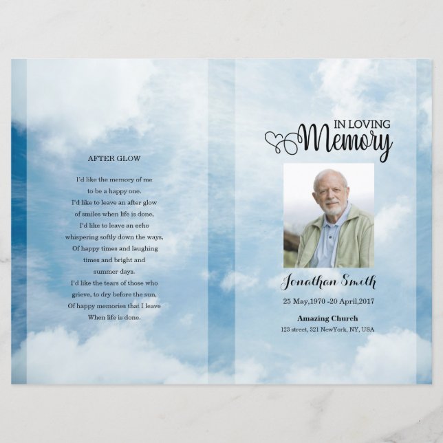 Blue sky Funeral Program template (Frente)