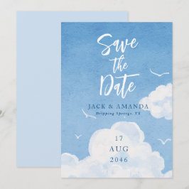 Blue Sky Watercolor Casamento Salva Cartões de Dat