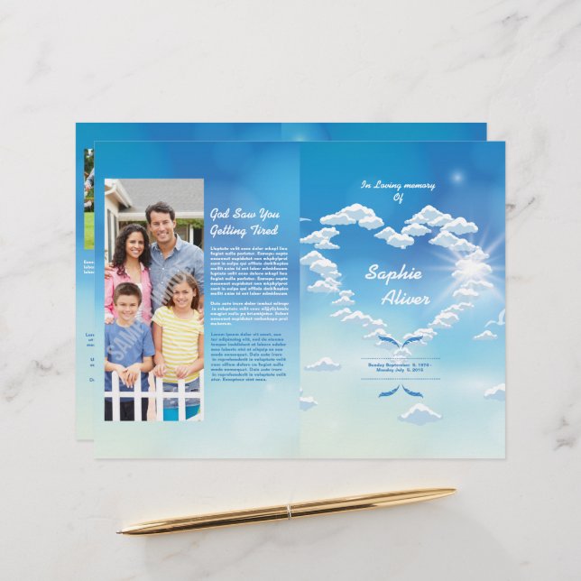 Blue Skyer Funeral Program Template (Frente/Verso In Situ)