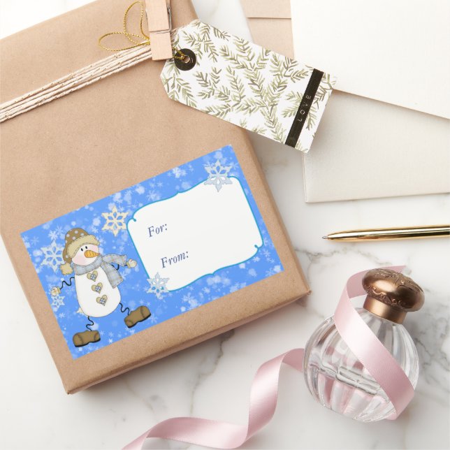 Blue Snowflake Snowman - Etiqueta de Natal (Presentear)