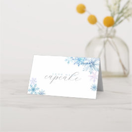 Blue Snowflake Tent Menu Card — Winter First Birth