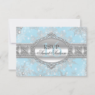 Blue Snowflake Winter Wonderland Sweet 16 RSVP