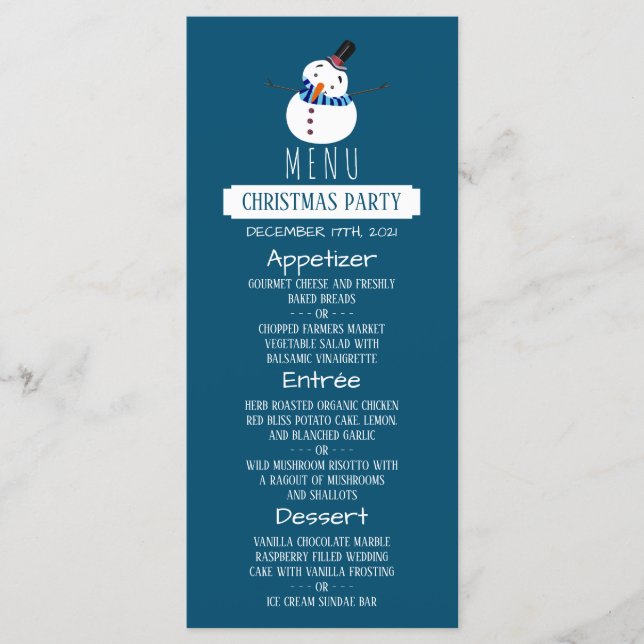 Blue Snowman, Menu da Festa de Natal (Frente)