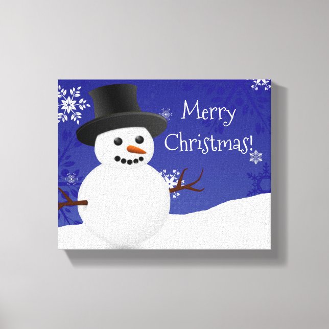 Blue Snowman Winter Scene Canvas de Natal (Frente)