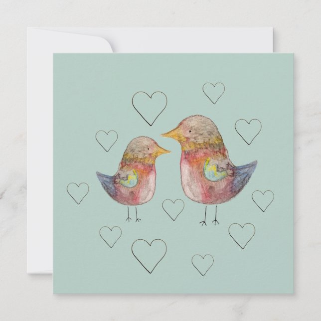 Blue Sparrow in Love Watercolor Art (Frente)