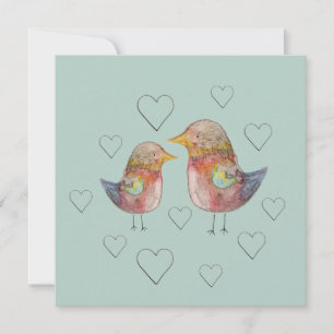 Blue Sparrow in Love Watercolor Art