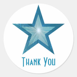 Blue Star "Obrigado" adesivo redondo branco