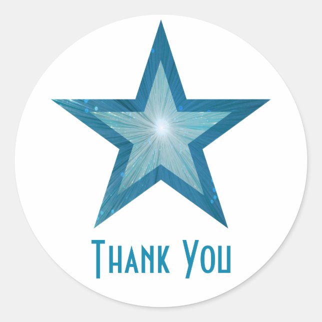 Blue Star "Obrigado" adesivo redondo branco (Frente)