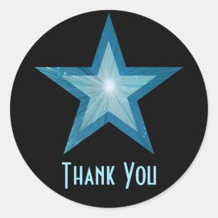 Blue Star "Obrigado" adesivo redondo preto