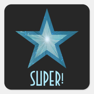 Blue Star 'SUPER!' adesivo quadrado preto