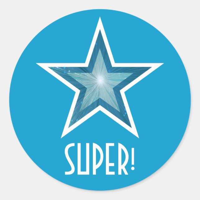 Blue Star 'SUPER!' adesivo redondo azul (Frente)