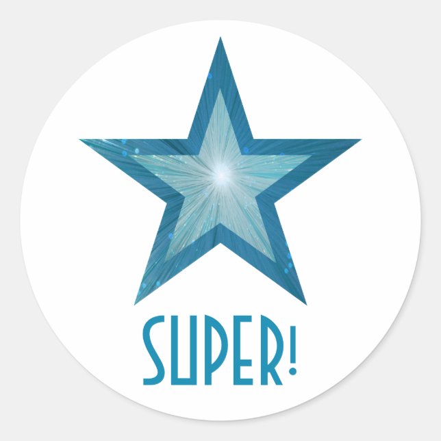 Blue Star 'SUPER!' adesivo redondo branco (Frente)