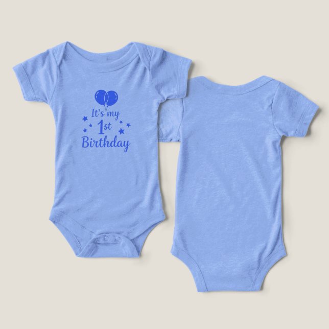 Blue Stars "It's My 1st Birthday" Baby Bodysuit (Design Frente e Verso)
