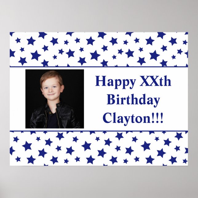 Blue Stars with Message Photo Birthday Poster (Frente)