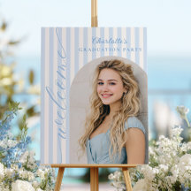 Blue Stripes Aesthetic Graduation Welcome Sign
