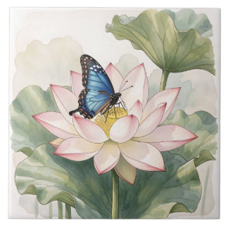  Blue Swallowtail Butterfly With Lotus Flower Art