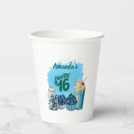 Blue Sweet Sixteen Paper Cups