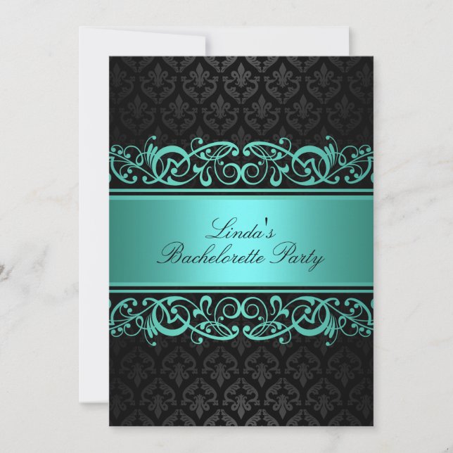 Blue Swirl Damask | Convite de Despedida de Soltei (Frente)