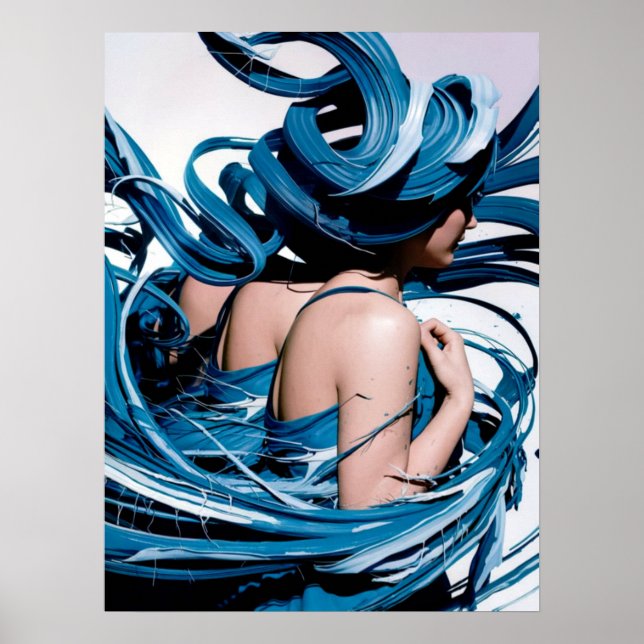 Blue Swirl Female Model Poster Impressão Wall Art (Frente)