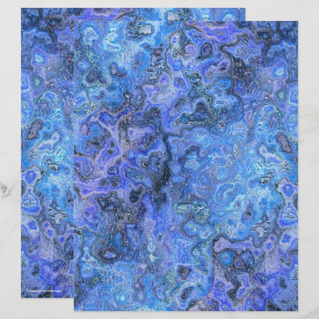 Blue Swirly Marble Scrapbook Paper 2-Sided Page (Frente/Verso)