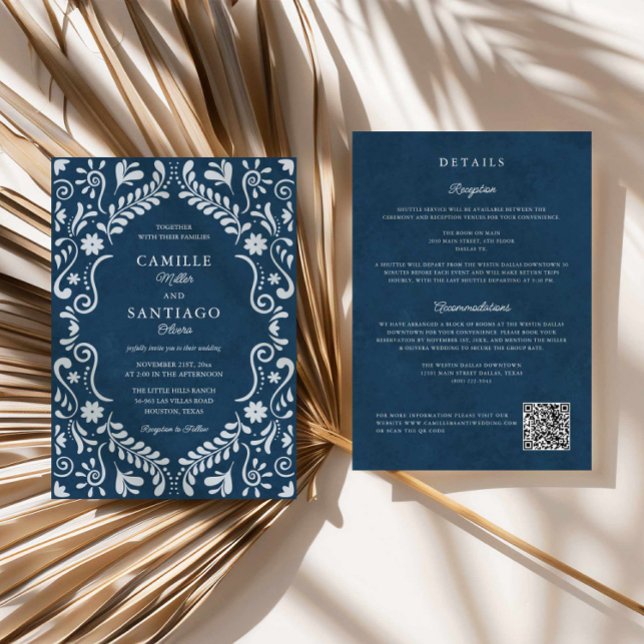 Blue Talavera Mexicano Código QR Convite de Casame (Blue Talavera Mexican QR Code Wedding Invitation)